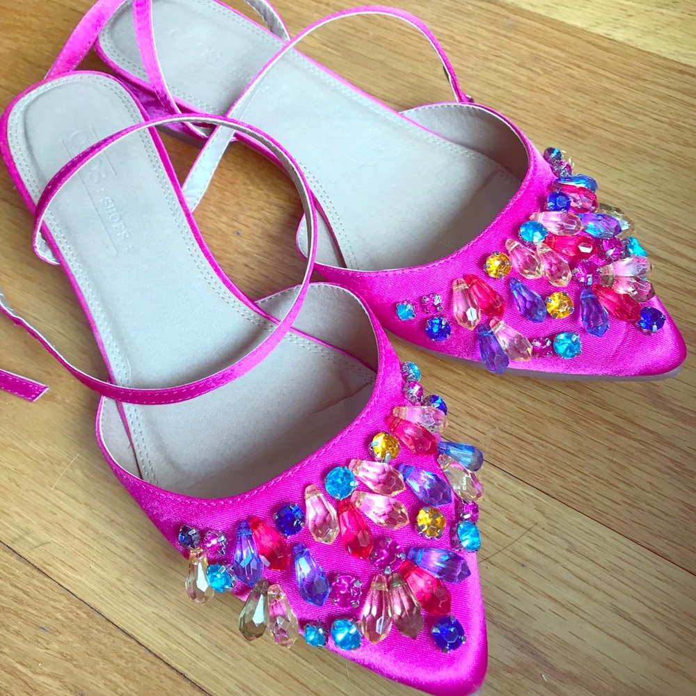 ASOS Pink Jeweled Satin Flats